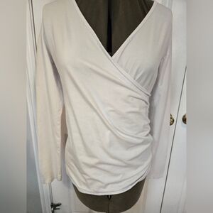 White Wrap Ruched Blouse with Long Sleeves